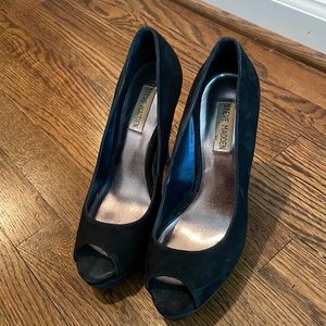 Steve Madden Black Suede Peep-toe Pumps